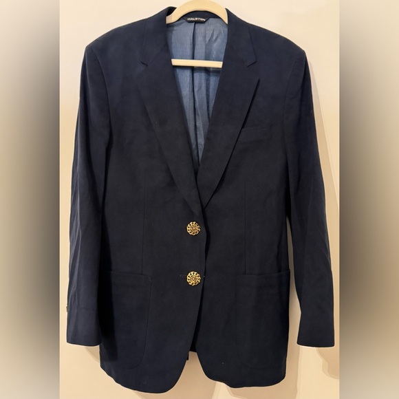 Halston Jackets & Blazers - Halston Vintage Women’s Suede Halsuede Navy Blazer with Gold Buttons Size L
